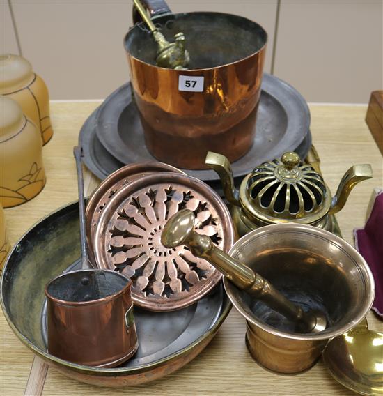 Mixed pewter and copper ware